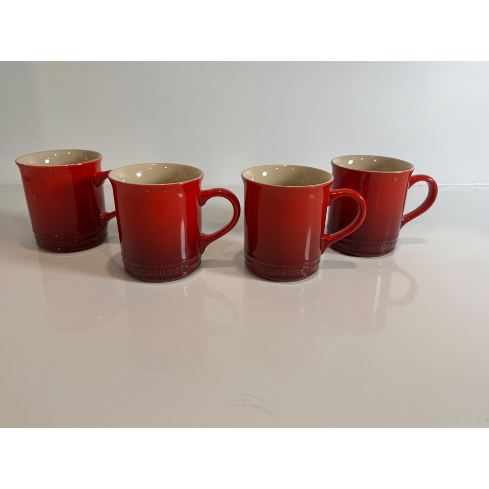Le Creuset Red Ombre Stoneware Coffee Mug Set of 4 Size 14oz Cerise Kitchenware